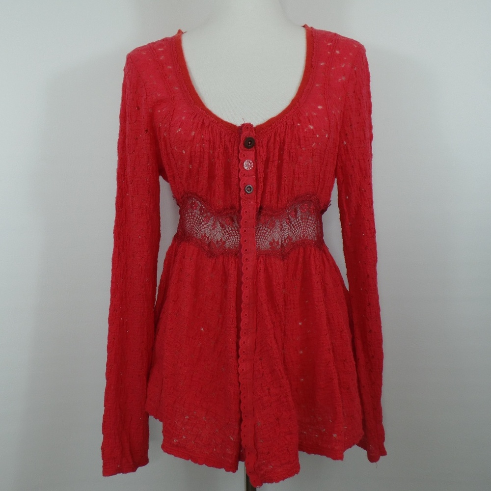 FREE PEOPLE Lace Long Sleeve Shirt